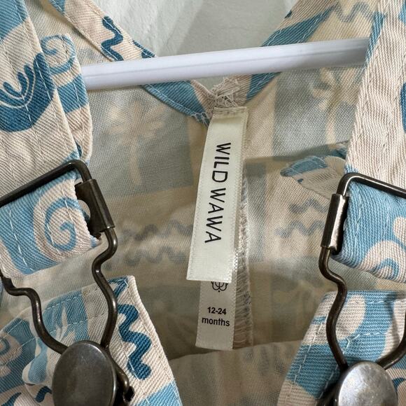Wild Wawa Summer Blue Check Overall Shorts Size 12-24 Months Cotton - Picture 3 of 8